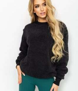 Свитшот женский меховой Тедди, цвет черный, 102R5204