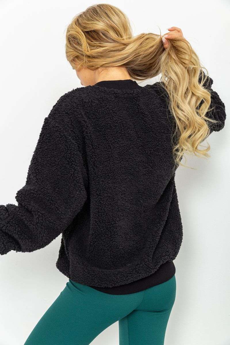 Свитшот женский меховой Тедди, цвет черный, 102R5204 — изображение 5