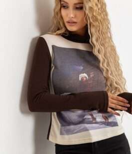 Свитшот женский трикотажный, цвет коричнево-молочный, 167R746