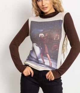 Свитшот женский трикотажный, цвет коричнево-молочный, 167R746