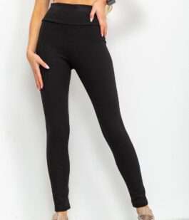 Лосины однотонные в рубчик утепленные на флисе, цвет черный, 238R605-1