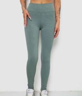 Лосины однотонные в рубчик утепленные на флисе, цвет оливковый, 238R605-1