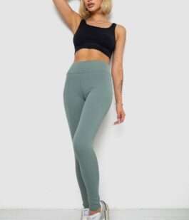 Лосины однотонные в рубчик утепленные на флисе, цвет оливковый, 238R605-1