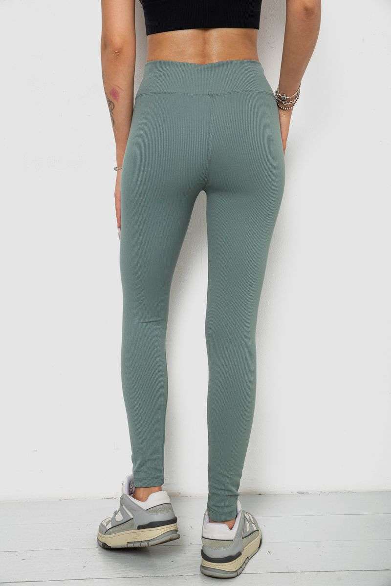 Лосины однотонные в рубчик утепленные на флисе, цвет оливковый, 238R605-1 — изображение 4