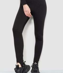 Лосины в рубчик с резинкой внизу на флисе, цвет черный, 102R365