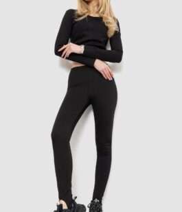 Лосины в рубчик с резинкой внизу на флисе, цвет черный, 102R365