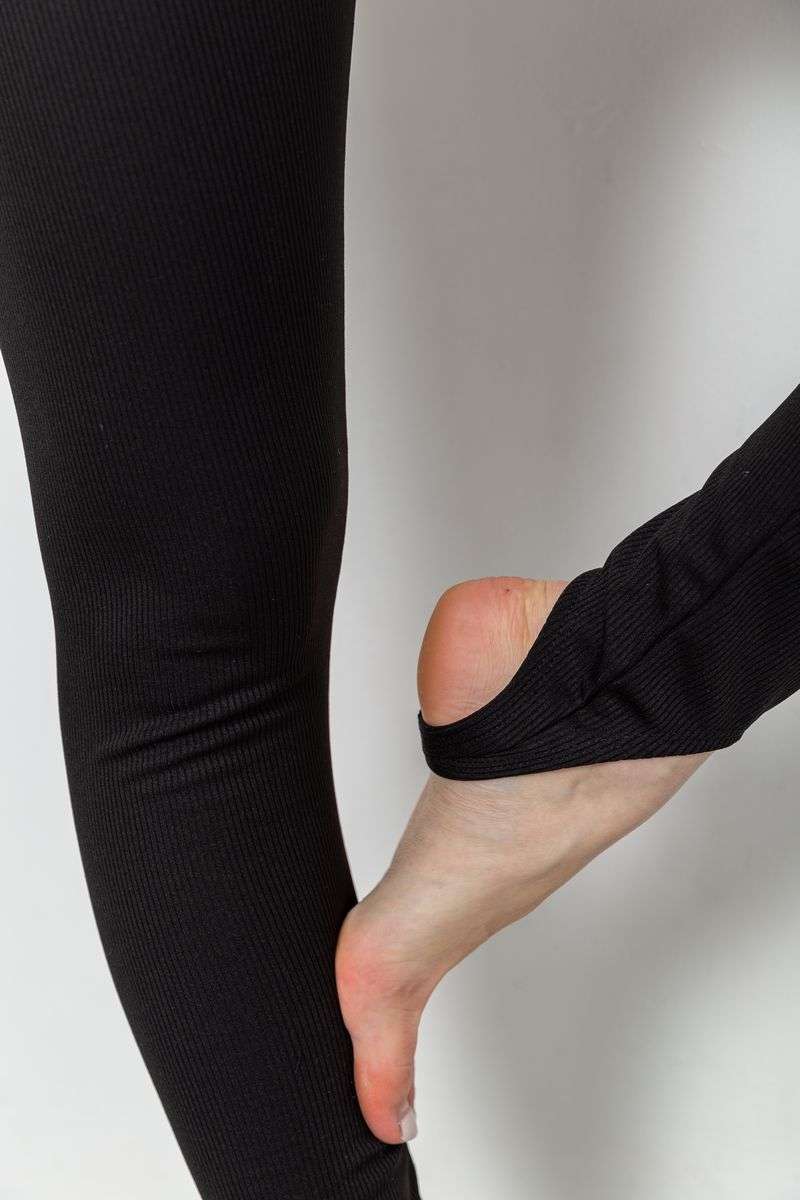 Лосины в рубчик с резинкой внизу на флисе, цвет черный, 102R365 — изображение 6