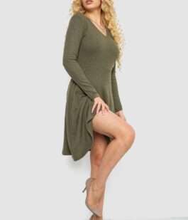 Платье трикотажное с оборкой, цвет хаки, 230R0113