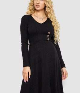 Платье трикотажное с оборкой, цвет черный, 230R0113