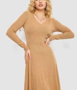 Платье трикотажное с оборкой, цвет бежевый, 230R0113