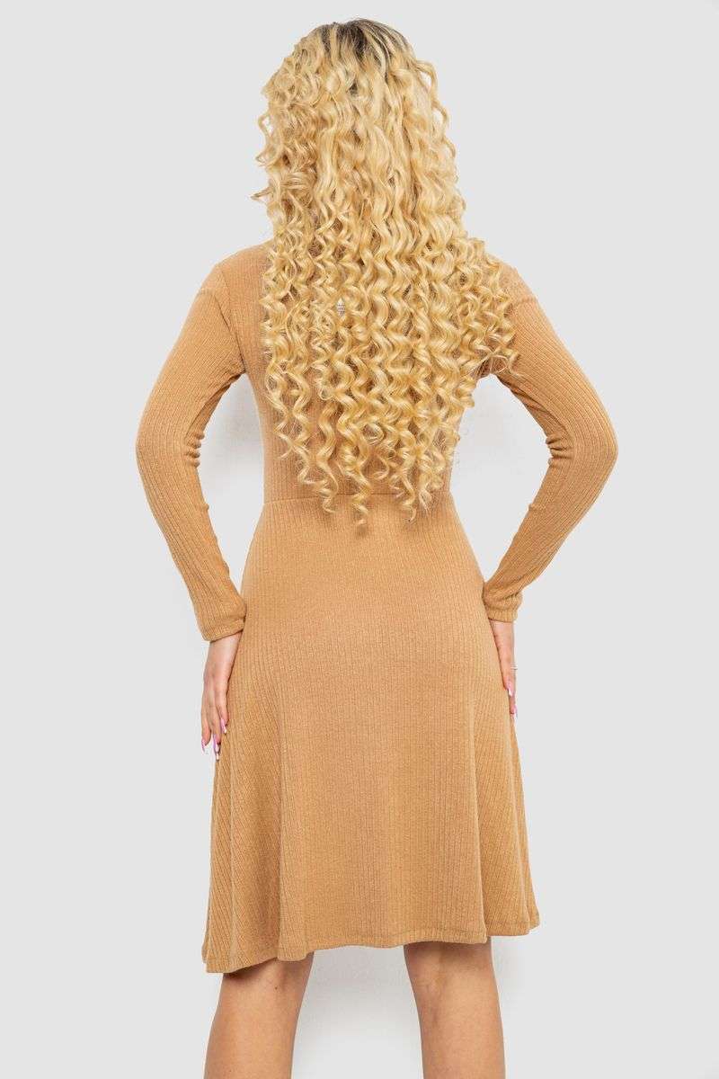 Платье трикотажное с оборкой, цвет бежевый, 230R0113 — изображение 4