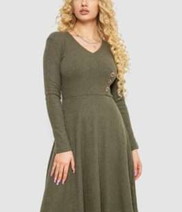 Платье трикотажное с оборкой, цвет хаки, 230R0113