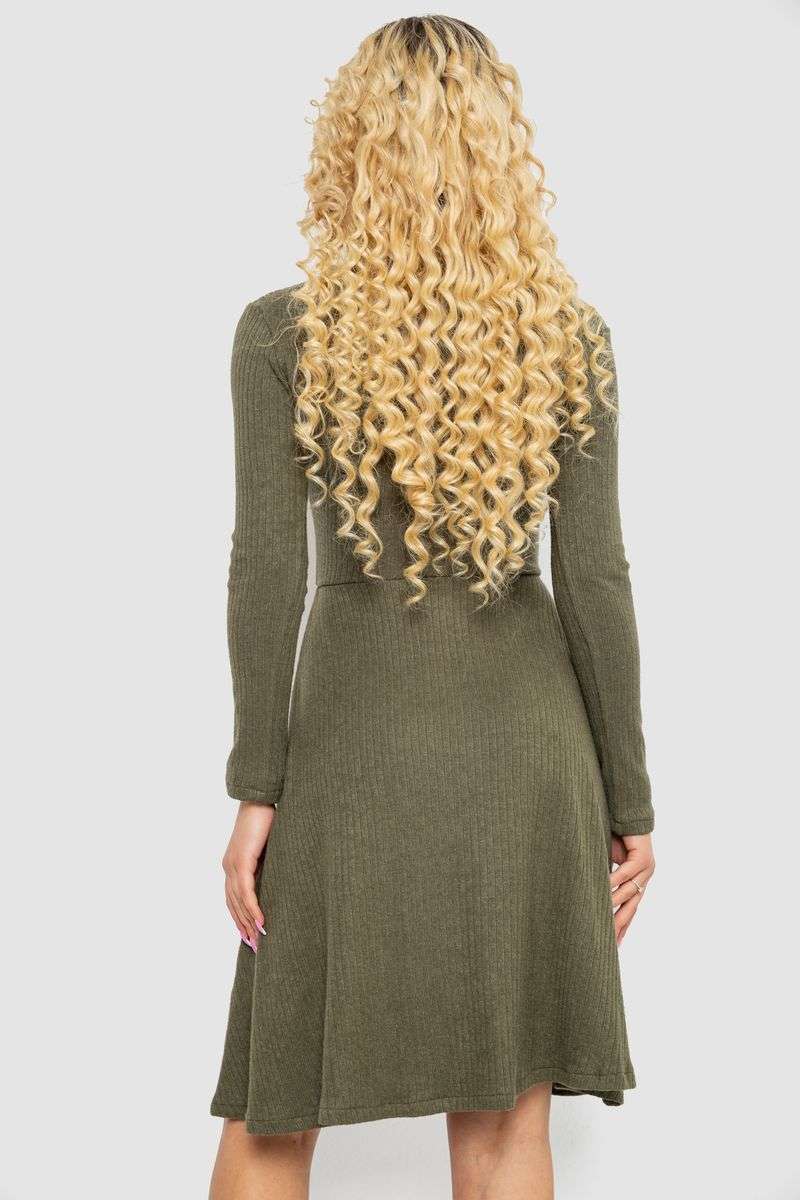 Платье трикотажное с оборкой, цвет хаки, 230R0113 — изображение 4
