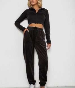 Спортивные штаны велюровые женские на флисе, цвет черный, 238R58645