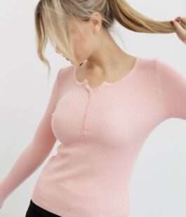 Кофта жеснкая базовая в рубчик, цвет светло-розовый, 204R002