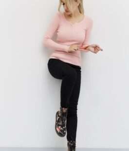 Кофта жеснкая базовая в рубчик, цвет светло-розовый, 204R002