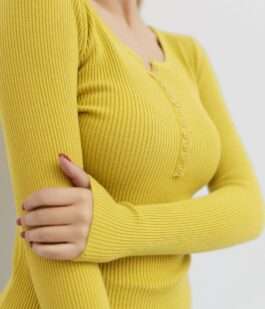 Кофта жеснкая базовая в рубчик, цвет горчичный, 204R002