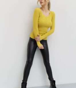 Кофта жеснкая базовая в рубчик, цвет горчичный, 204R002