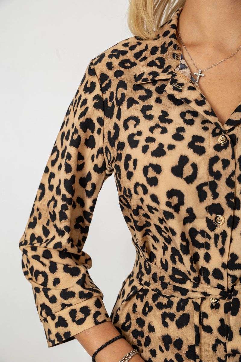 Платье софт на пуговицах с принтом, цвет бежевый, 230R117 — изображение 5