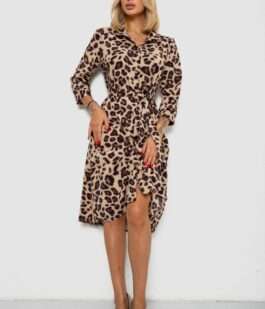 Платье софт на пуговицах с принтом, цвет бежево-коричневый, 230R117