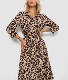 Платье софт на пуговицах с принтом, цвет бежево-коричневый, 230R117