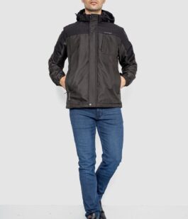 Куртка мужская демисезонная с капюшоном, цвет черный, 214R61035