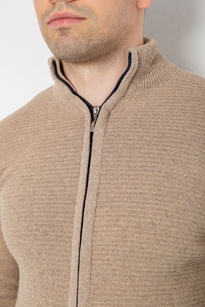 Кофта мужская на молнии с карманами, цвет бежевый, 161R1053 — изображение 5