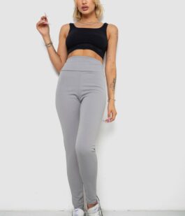 Лосины однотонные в рубчик утепленные на флисе, цвет серый, 238R605