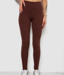 Лосины однотонные в рубчик утепленные на флисе, цвет шоколадный, 238R605