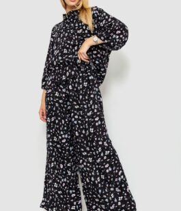 Блуза классическая с цветочным принтом, цвет черный, 102R332-1