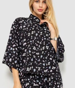 Блуза классическая с цветочным принтом, цвет черный, 102R332-1