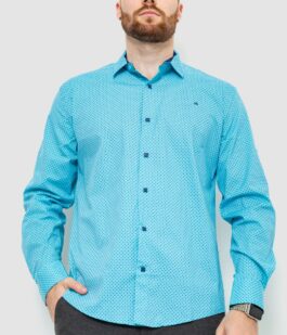 Рубашка мужская классическая с принтом, цвет бирюзово-синий, 214R7400