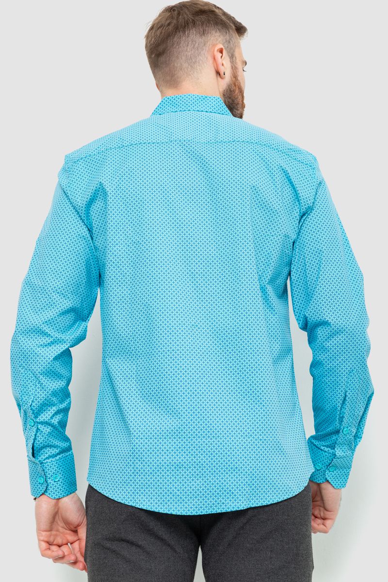 Рубашка мужская классическая с принтом, цвет бирюзово-синий, 214R7400 — изображение 4
