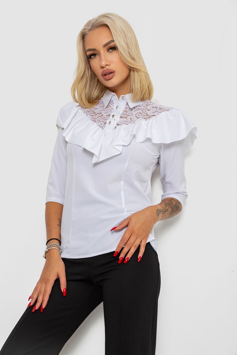 Блуза классическая 230R84-1, цвет Белый — изображение 3