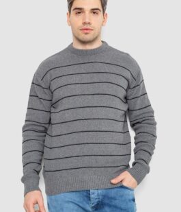 Свитер мужской в полоску, цвет серый, 161R1057