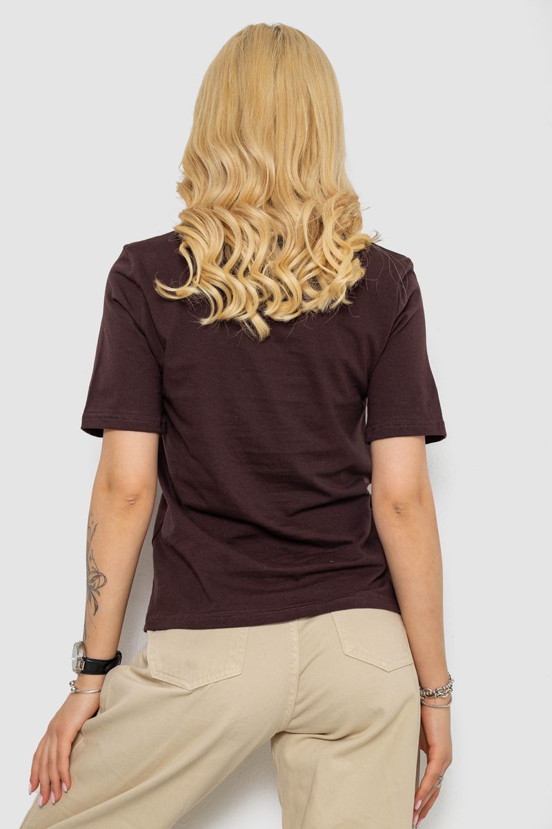 Футболка женская однотонная, цвет шоколадный, 241R1800 — изображение 4