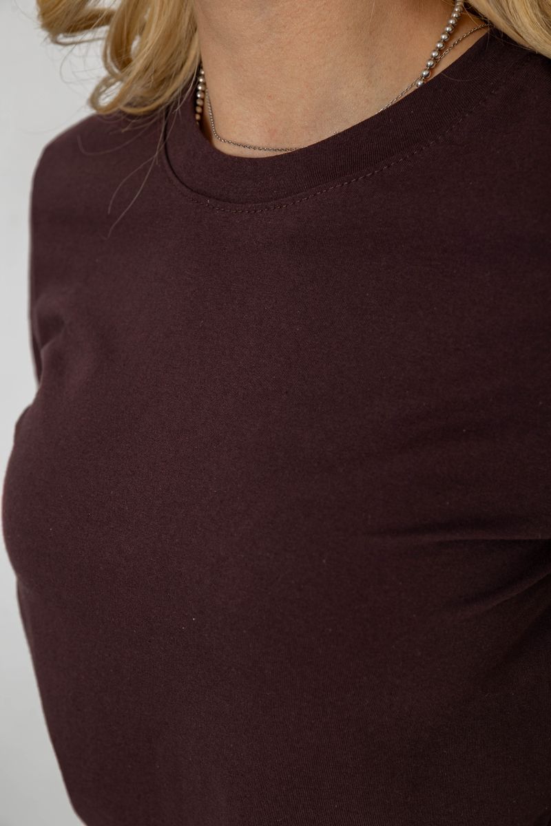 Футболка женская однотонная, цвет шоколадный, 241R1800 — изображение 5