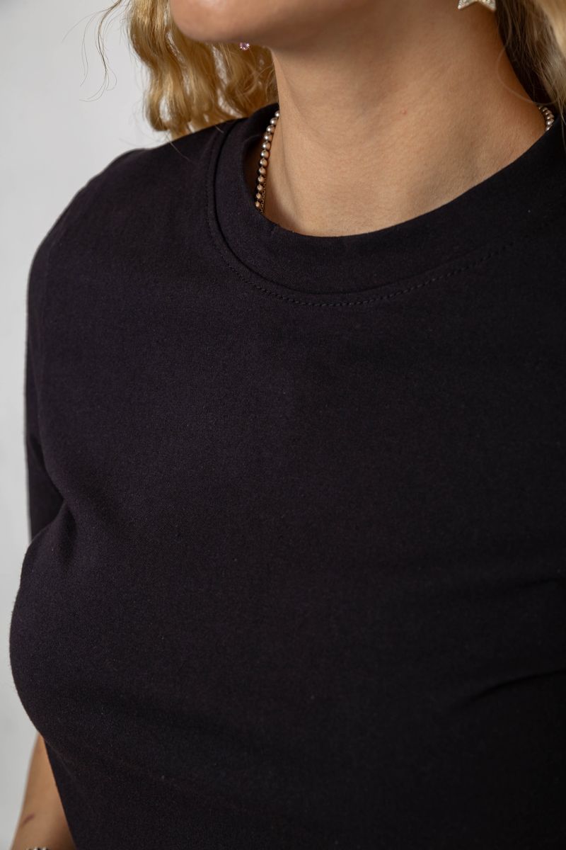 Футболка женская однотонная, цвет черный, 241R1800 — изображение 5