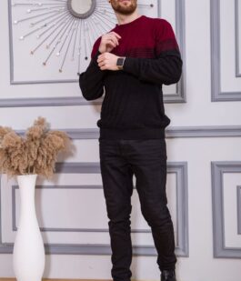 Свитер мужской, цвет бордово-черный, 161R677