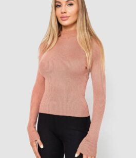 Водолазка женская в рубчик, цвет пудровый, 214R91306