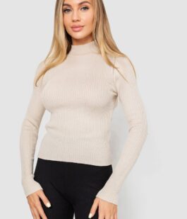 Водолазка женская в рубчик, цвет светло-бежевый, 214R91306