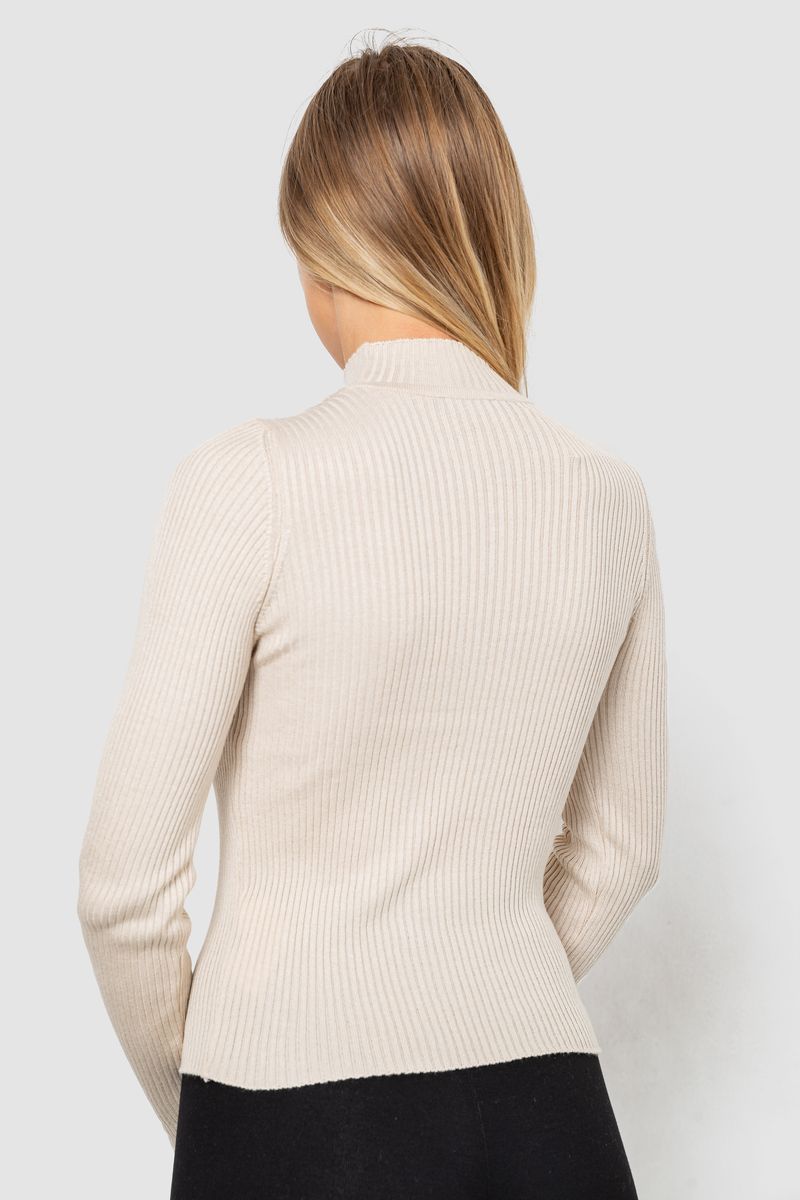 Водолазка женская в рубчик, цвет светло-бежевый, 214R91306 — изображение 4