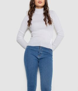 Водолазка женская в рубчик, цвет белый, 214R91306