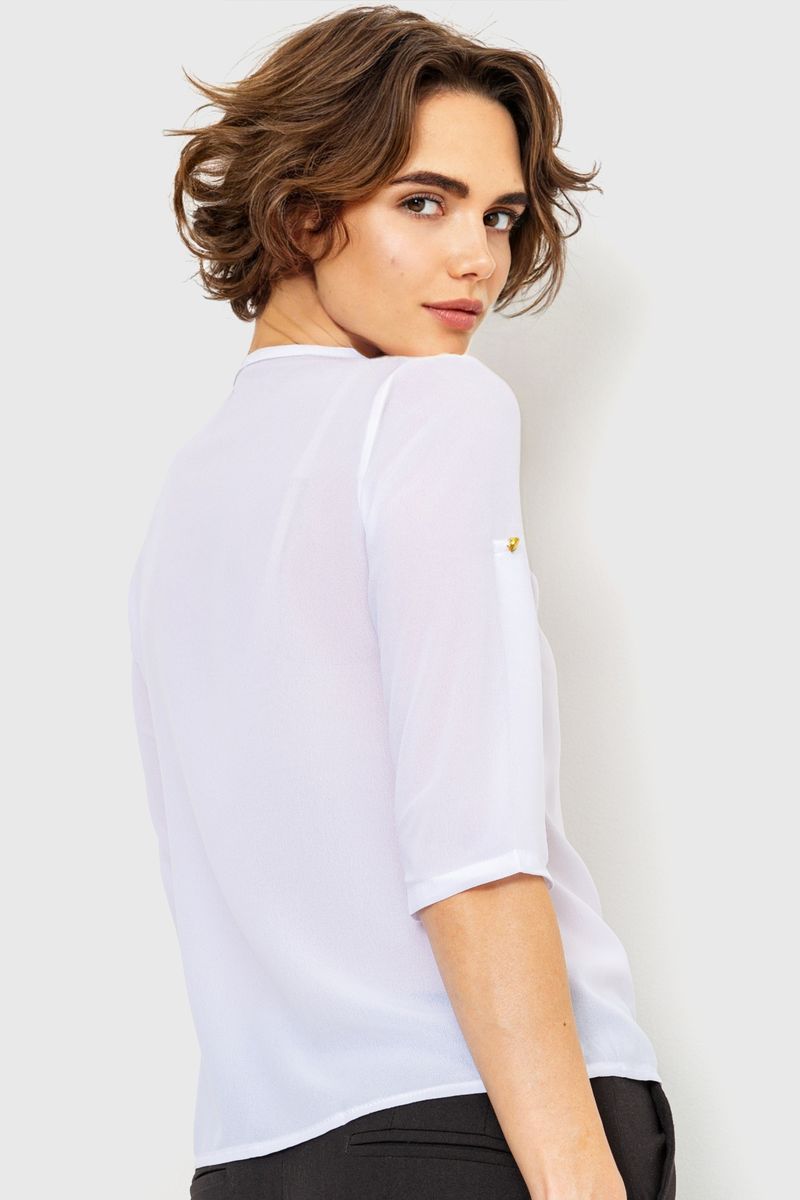 Блуза однотонная, цвет белый, 230R1121-1 — изображение 4