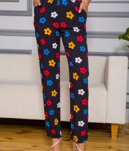 Женские брюки на резинке, черного цвета с узором, 172R076-1