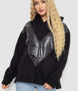 Худи женский на флисе трехнитка, цвет черный, 102R7713