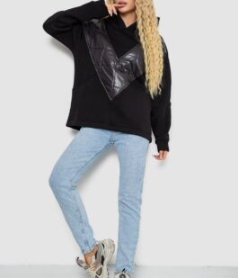 Худи женский на флисе трехнитка, цвет черный, 102R7713