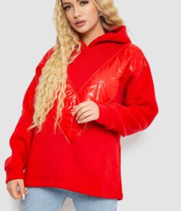 Худи женский на флисе трехнитка, цвет красный, 102R7713