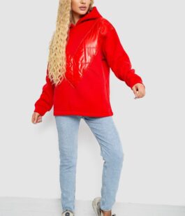 Худи женский на флисе трехнитка, цвет красный, 102R7713