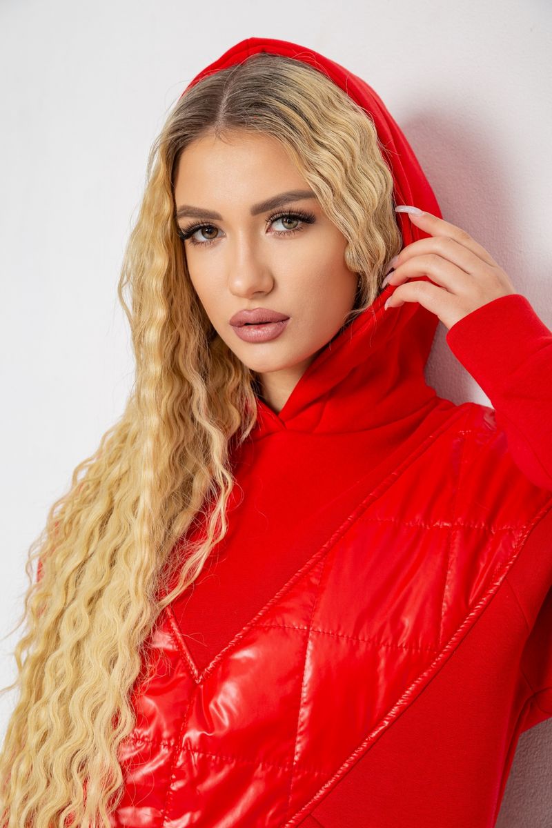 Худи женский на флисе трехнитка, цвет красный, 102R7713 — изображение 5